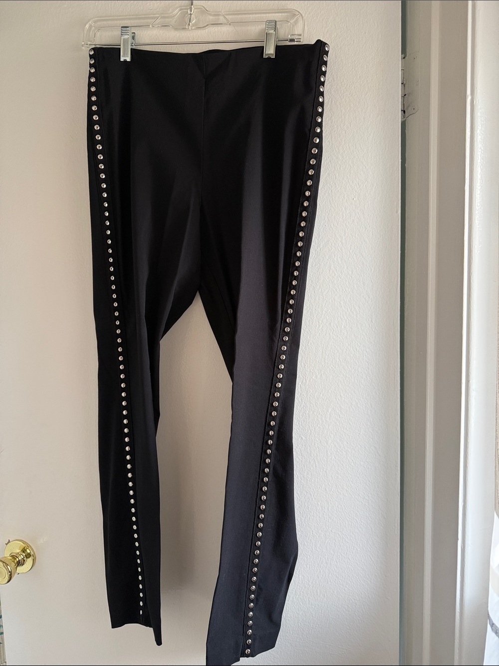 INC International Concepts Black Stretch Straight Leg Pants with Silver Studs